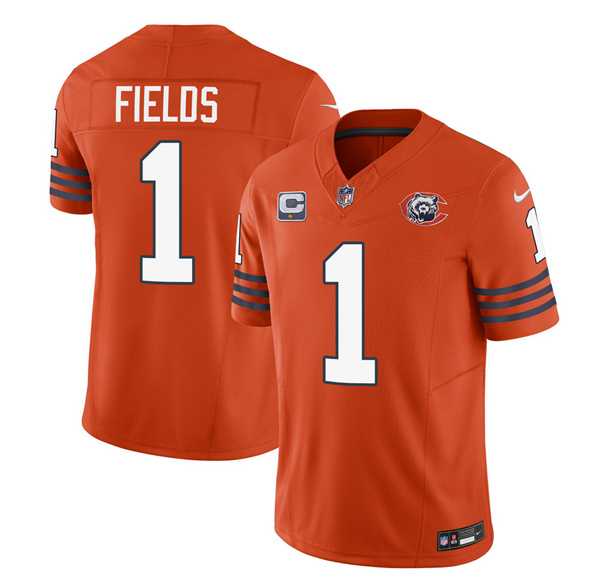 Men & Women & Youth Chicago Bears #1 Justin Fields Orange 2023 F.U.S.E. With 1-star C Patch Throwback Limited Jersey